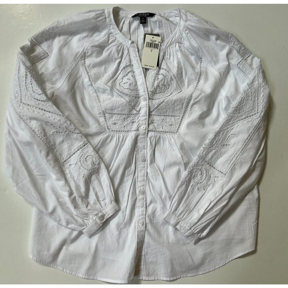 Lauren Ralph Lauren White Button Front Shirt Blouse Size L NWT - Picture 9 of 12